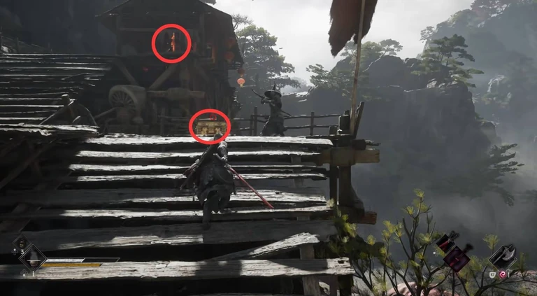 The guide marks the target near the camp’s upper house.